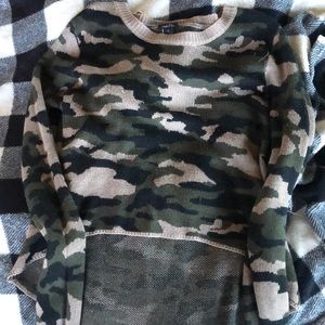 Camo sweater- Size large fits like a medium- Cropped a little